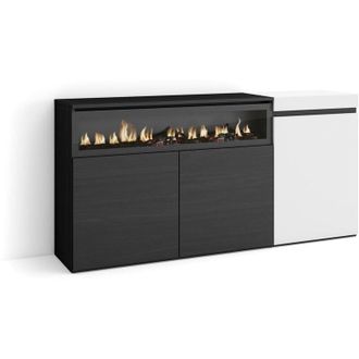 Skraut Home Aparadores Para Sal&oacute;n, Gran Capacidad De Almacenaje, 150x75x35cm, 3 Puertas, Chimenea El&eacute;ctrica, Estilo Moderno, Blanco Y Negro - Skraut Home