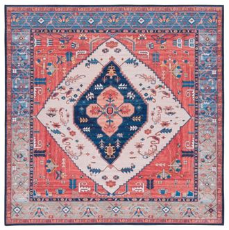 Safavieh Alfombra geom&eacute;trico de poli&eacute;ster naranja/azul, 183 x 183 cm