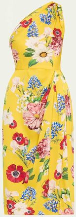 Dolce & Gabbana Floral Tie One-Shoulder Charmeuse Midi Dress