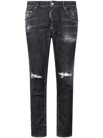 Dsquared2 Slim Fit Distressed Black Wash Jeans with Classic Five-Pocket Styling
