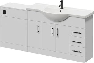 Alexander James Alexander James Cento Gloss White 1800mm 3 Door Vanity Unit Toilet Suite - 1800mm - Matt Black 96mm Knurled Bar HandleWithout James Toilet Pan