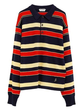 J.W.Anderson striped embroidered polo shirt - men - Cotton/Viscose/Wool - S - Blue