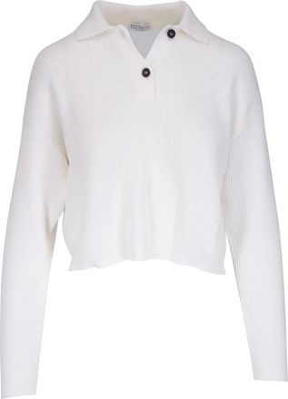 Brunello Cucinelli ribbed polo top - women - Cotton - S - Neutrals