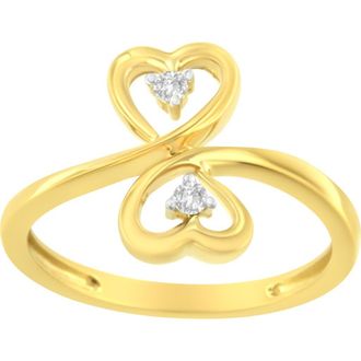 House of Brilliance 14KT Yellow Gold 1/20 ctw. Dual Heart Diamond Ring at Nordstrom, Size 7