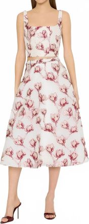 Milly Noella Floral Midi Skirt In Pink White