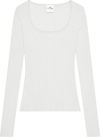 Courr&egrave;ges Heritage Square-neck Knit Top - Dames - Ronde hals truien - Wit - S - Truien & Vesten
