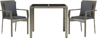 vidaXL Set Comedor De Jard&iacute;n 3 Piezas Con Cojines Rat&aacute;n Sint&eacute;tico Gris Vidaxl
