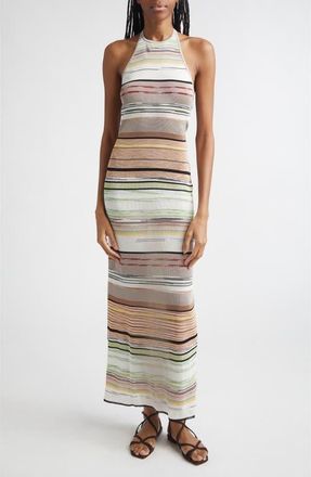 Missoni Flame Space Dye Stripe Knit Halter Neck Dress in Green Brown Tones at Nordstrom, Size 10 Us