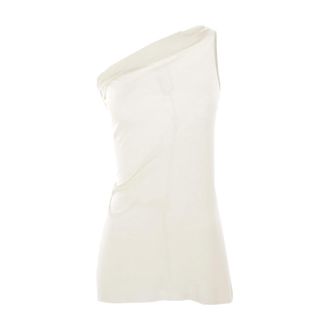 Rick Owens Sleeveless Tops, female, Beige, Size: M Asymmetric Silk Jersey Top