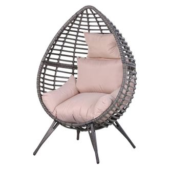 OUTSUNNY Wicker Rattan Outdoor Egg Chair with 4 Legs Beige | TJ Hughes