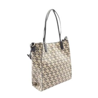 Ferragamo Pre-owned Tote Bags, female, Beige, Size: ONE SIZE Pre-owned PVC Coated Canvas Leather 2way Tote Bag