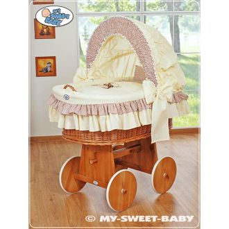 OEM Mois&eacute;s Con Caseta Para Perro - Osito De Peluche Con Lazo Natural + Ropa De Cama Marr&oacute;n Crema Con Bordado