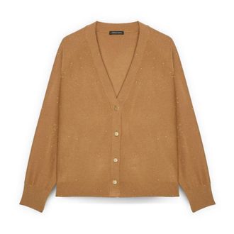 Fiorella Rubino Truien & Vesten, Dames, Beige, XS, Pailletten, Fijngebreid vest met pailletten