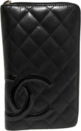 Chanel Black Pink Leather Long Wallet (Bi-Fold) (Pre-Owned)
