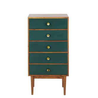 Maisons du monde Mueble semanario con 5 cajones verde y metal dorado