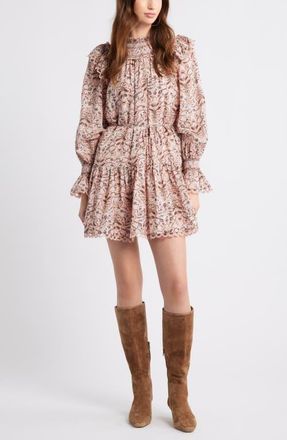 Treasure & Bond Smocked Lace Long Sleeve Minidress in Pink Lotus Willow Floral at Nordstrom, Size Xx-Small