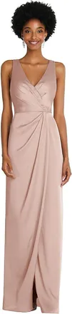 After Six Faux Wrap Whisper Satin Maxi Dress with Draped Tulip Skirt