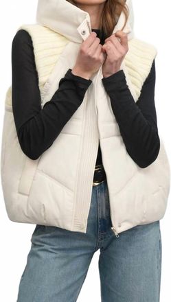Greylin Douglas Ribbed Puffer Hooded Vest In Cream
