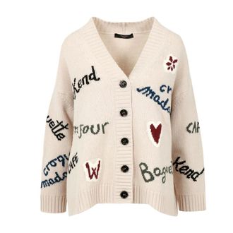 Max Mara Truien & Vesten, Dames, Beige, S, Wol, Intarsia Knit Cardigan