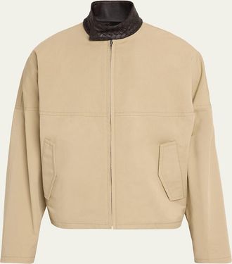 Bottega Veneta Mens Intrecciato Leather-Collar Cotton Blouson
