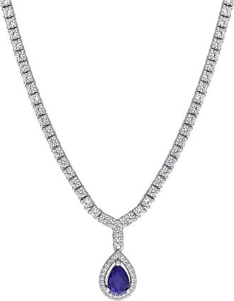 Rina Limor Silver 4.09 Ct. Tw. Lab-Grown Blue And White Sapphire Tennis Drop Necklace
