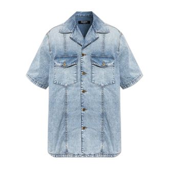 Balmain Denim Shirts, male, Blue, Size: 2XL Short-sleeve Denim Shirt