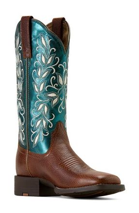 Ariat Round Up Holly Western Boot in Beasty Brown/Metallic Sea at Nordstrom, Size 7.5