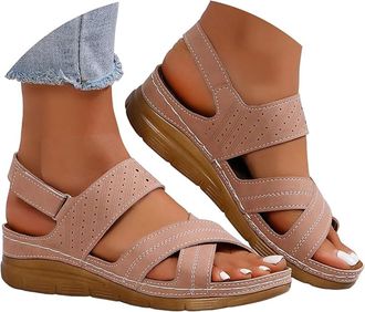 Generic Womens Orthopedic Sandals Comfort Wedge Orthotic Open Toe Sandal Summer Anti-Slip Beach Shoes Eyele Breathable Walk Leather Sandals with Arch Support 