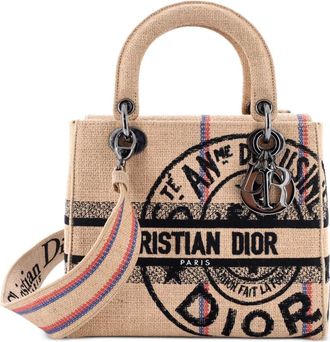 Dior Lady D-Lite Bag Embroidered Raffia Medium satchel - Bruin