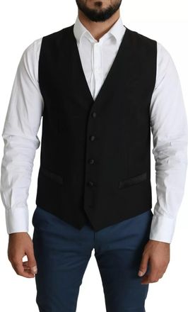 Dolce & Gabbana Black Wool Men Formal Waistcoat Mens Vest