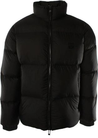 Armani Nylon Gewatteerd Jack met Volledige Rits en Rubberen Logopatch - Heren - Winterjassen - Zwart - XL - Nylon - Jassen