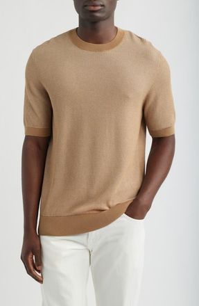 BOSS Leale Short Sleeve Cotton Crewneck Sweater in Med Beige at Nordstrom, Size Xx-Large