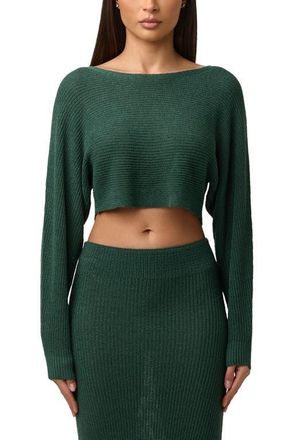 Naked Wardrobe Boat Neck Crop Sweater in Pine Green at Nordstrom, Size X-Large