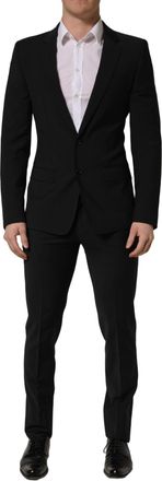Dolce & Gabbana Black Wool Slim Fit Formal 2 Piece Men Suit Polyester Elastane