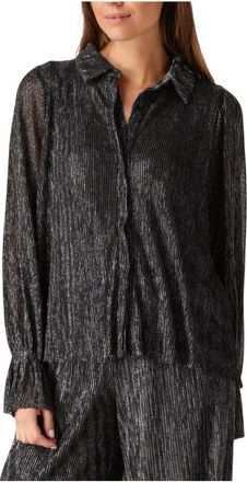 Notre-V Glanzende Bronzen Glitter Blouse - Dames - Overhemden - Grijs - L - Polyester - Overhemden