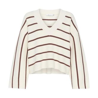 Gestuz Sebagz V-Neck Pullover - Dames - V-hals truien - Beige - S - Katoen - Truien & Vesten