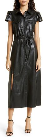 Alice & Olivia Miranda Cap Sleeve Faux Leather Shirtdress in Black at Nordstrom, Size 14