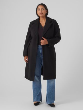 Vero Moda Curve Langmantel VERO MODA CURVE VMCFORTUNEAYA LONG COAT GA CUR NOOS, Damen, Gr. 46, schwarz, Web, Obermaterial: 100% Polyester, unifarben, kniebedeckend, V