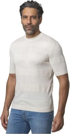 Altea Gebreid T-shirt met textuur - Heren - Ronde hals truien - Beige - L - Leer - Truien & Vesten