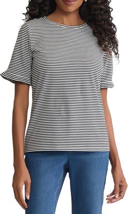 Jones New York Ruffle Elbow Sleeve T-Shirt in Jones Black/Natural White at Nordstrom, Size X-Large