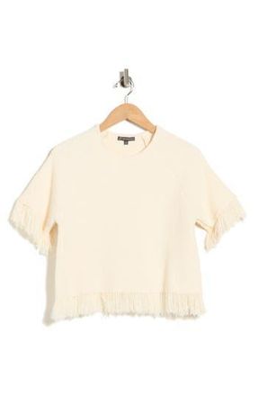 Adrianna Papell Short Sleeve Fringe Sweater in Cream at Nordstrom Rack, Size X-Small