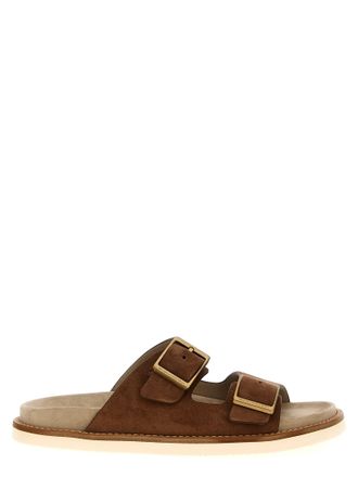 【関税＆送料込み】Brunello Cucinelli Brown Slip-On Sandals Brunello Cucinelli - Suede Slide Sandals in Brown