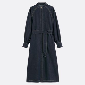 La Redoute Collections Lange, uitlopende jurk in denim, lange mouwen