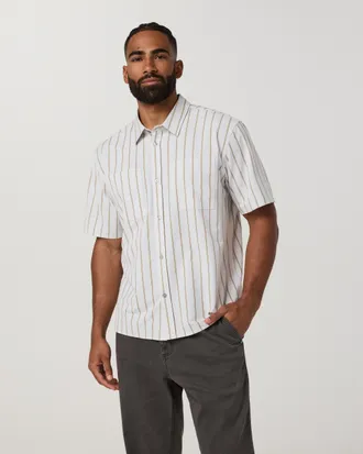 Vuori Clothing Short Sleeve Bridge Button Down - Relaxed Fit | Salt Marina Stripe | Medium