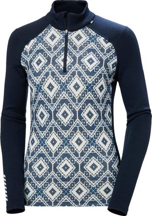 Helly Hansen Womens LIFA Merino Midweight 2-In-1 Graphic Half-Zip Base Layer Top Blue XS