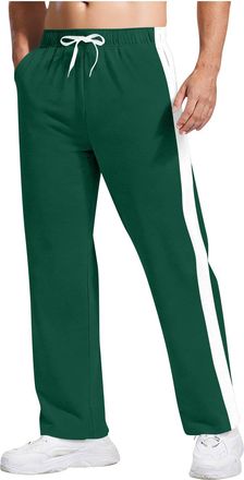 Generic Mens Joggers Bottoms Drawstring Elastic Waist Straight Loose Fit Stripe Trousers Casual Fashion Sports Running Workout Sweatpants with Pockets Green L
