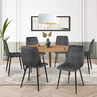 IDMarket Idmarket - Lote De 6 Sillas De Comedor De Terciopelo Gris Oscuro Mila