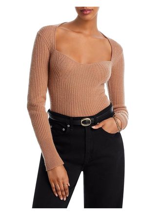 Aqua Cashmere Ribbed Sweetheart Neck Cashmere Sweater Size Large