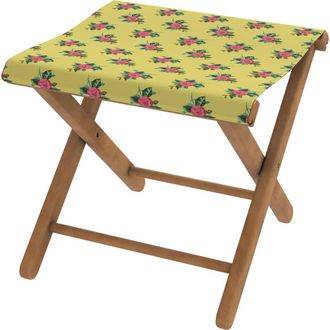 Vent de Boh&egrave;me Taburete plegable de eucalipto y tela outdoor floral amarilla