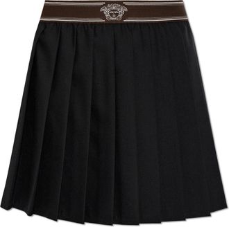 Versace Geplooide Wol-Mohair Minirok - Dames - Korte rokken - Zwart - S - Wol - Rokken
